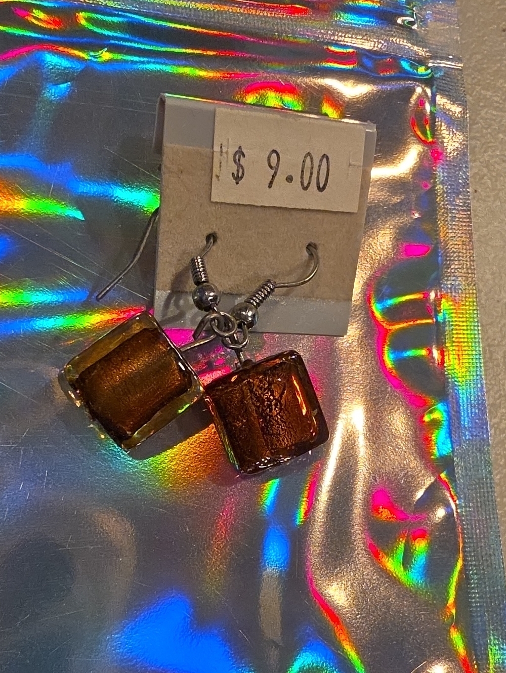 Handmade Brown Cube Drop Earrings - Unbranded